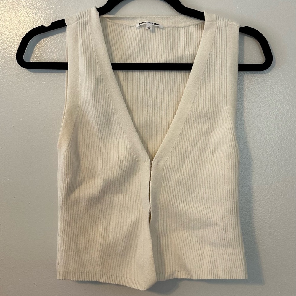 Reformation V-Neck Cream Tank Top